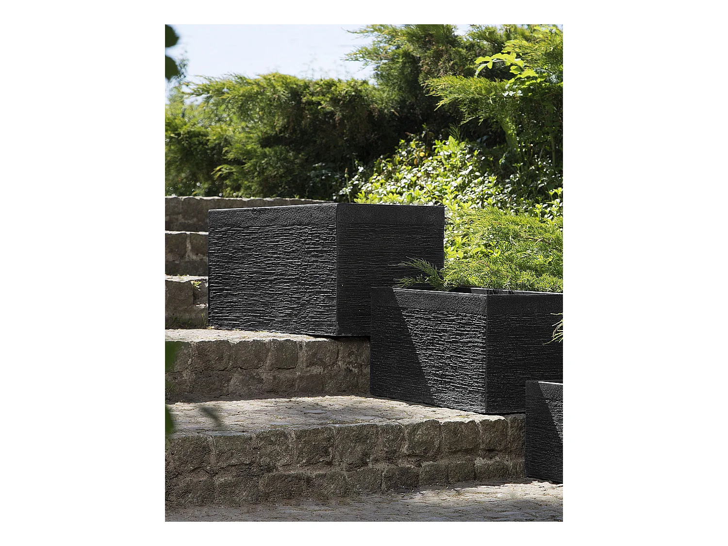 Praktischer Blumentopf 80x37x38 cm Steingemisch schwarz Myra