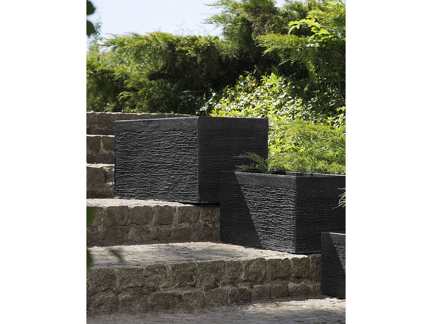 Praktischer Blumentopf 80x37x38 cm Steingemisch schwarz Myra