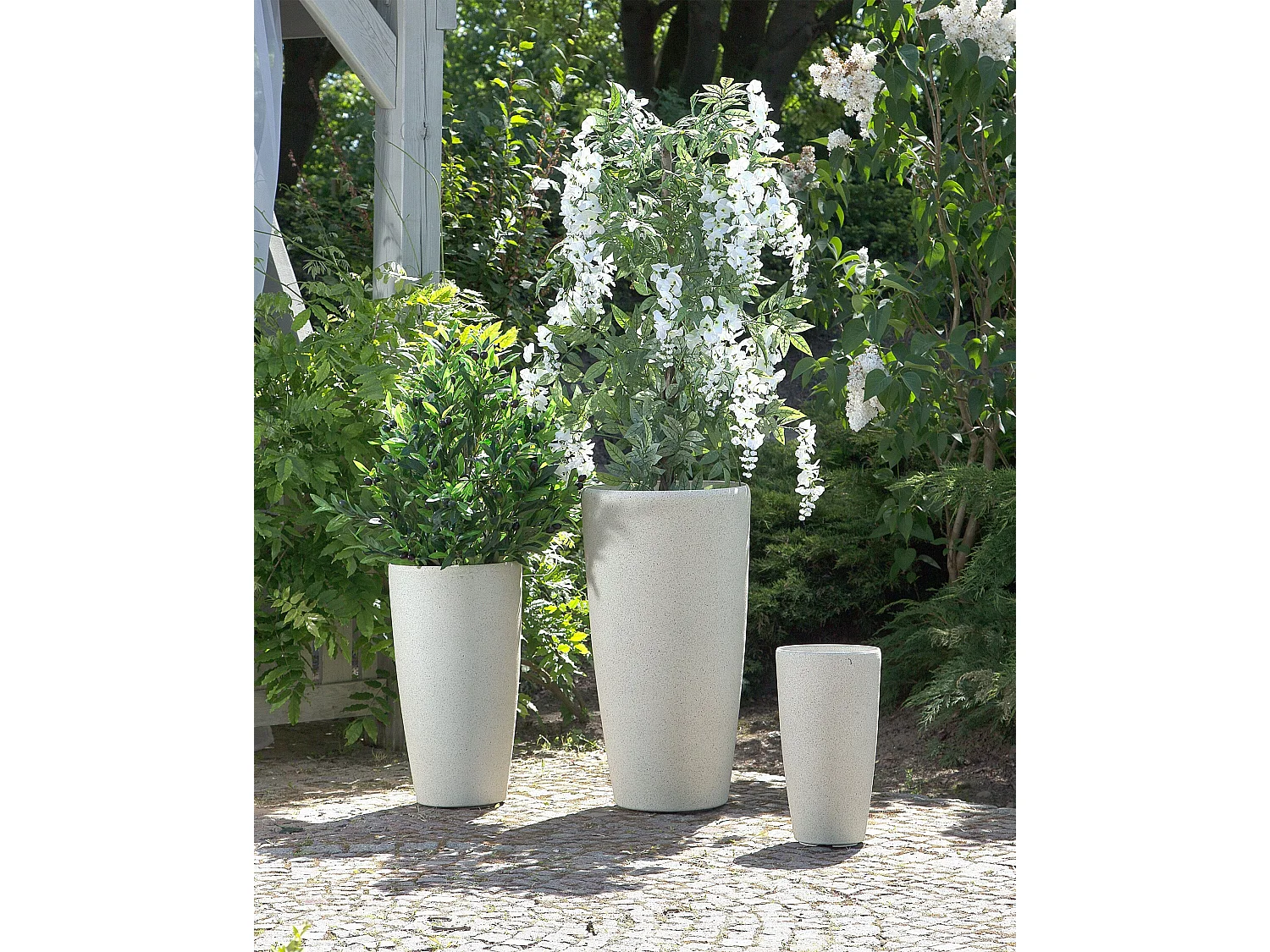 Bloempot ABDERA Steen 39 cm Lichtbeige