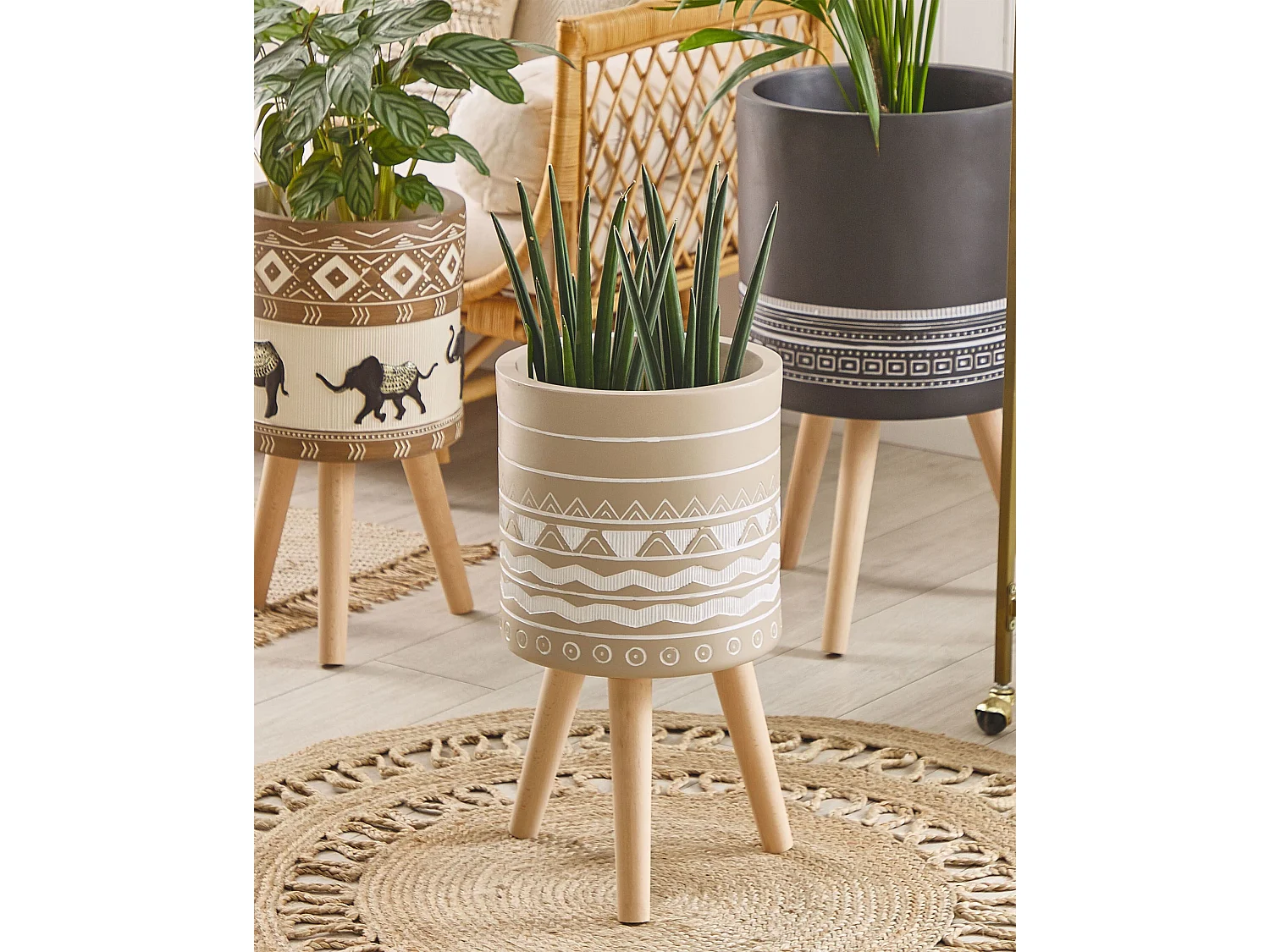 Vaso alto para plantas MILINA Cerâmica 30 cm Creme