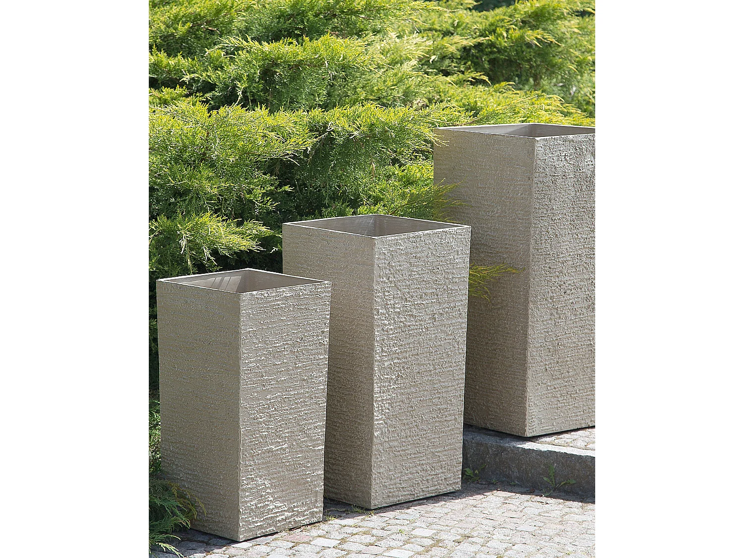 Hoher Blumentopf beige 35x35x70 cm Steingemisch Gaza