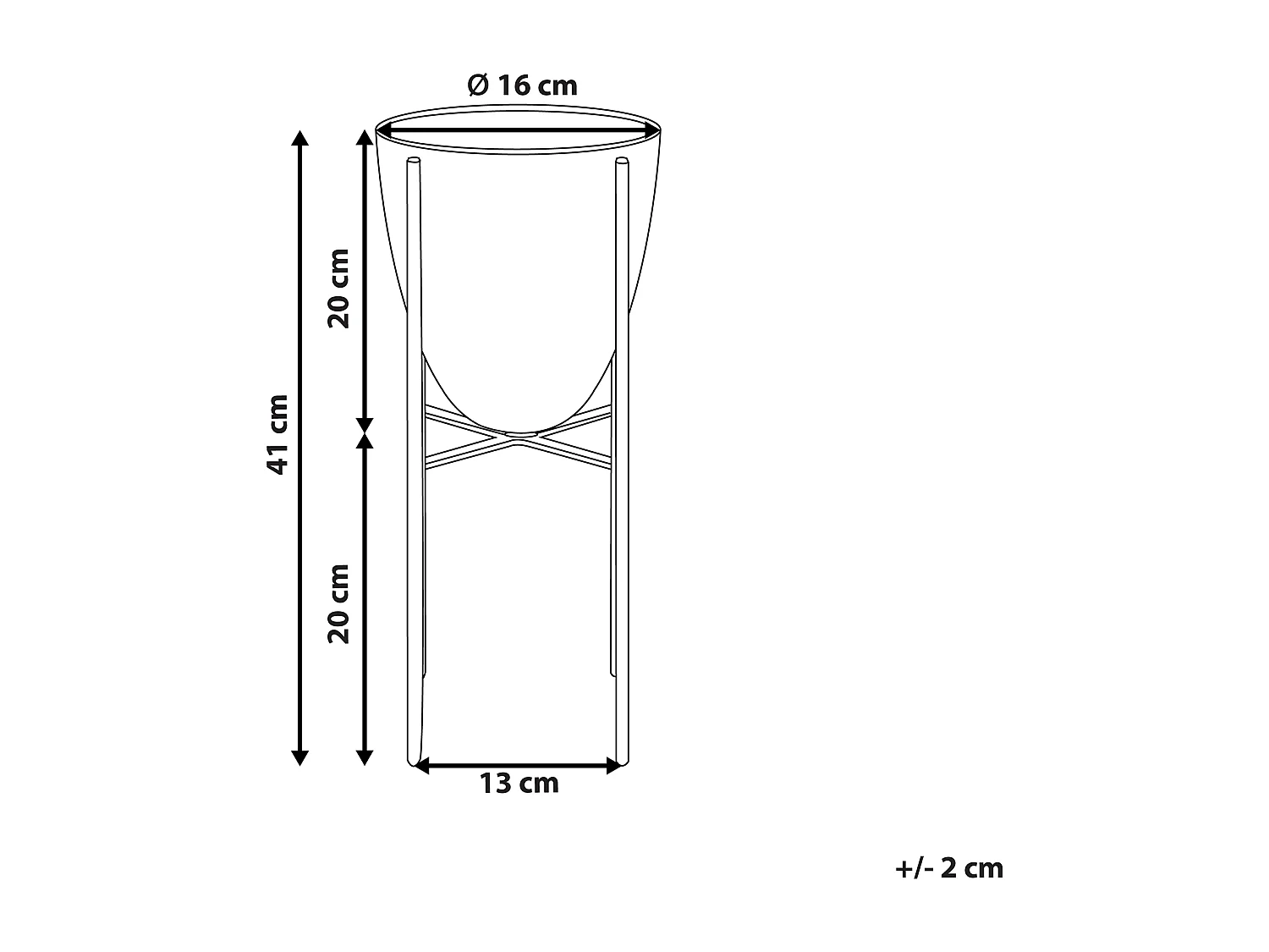 Schwarzer Blumentopf auf goldenem Ständer Metall Kegelform 16 x 16 x 41 cm Lefki