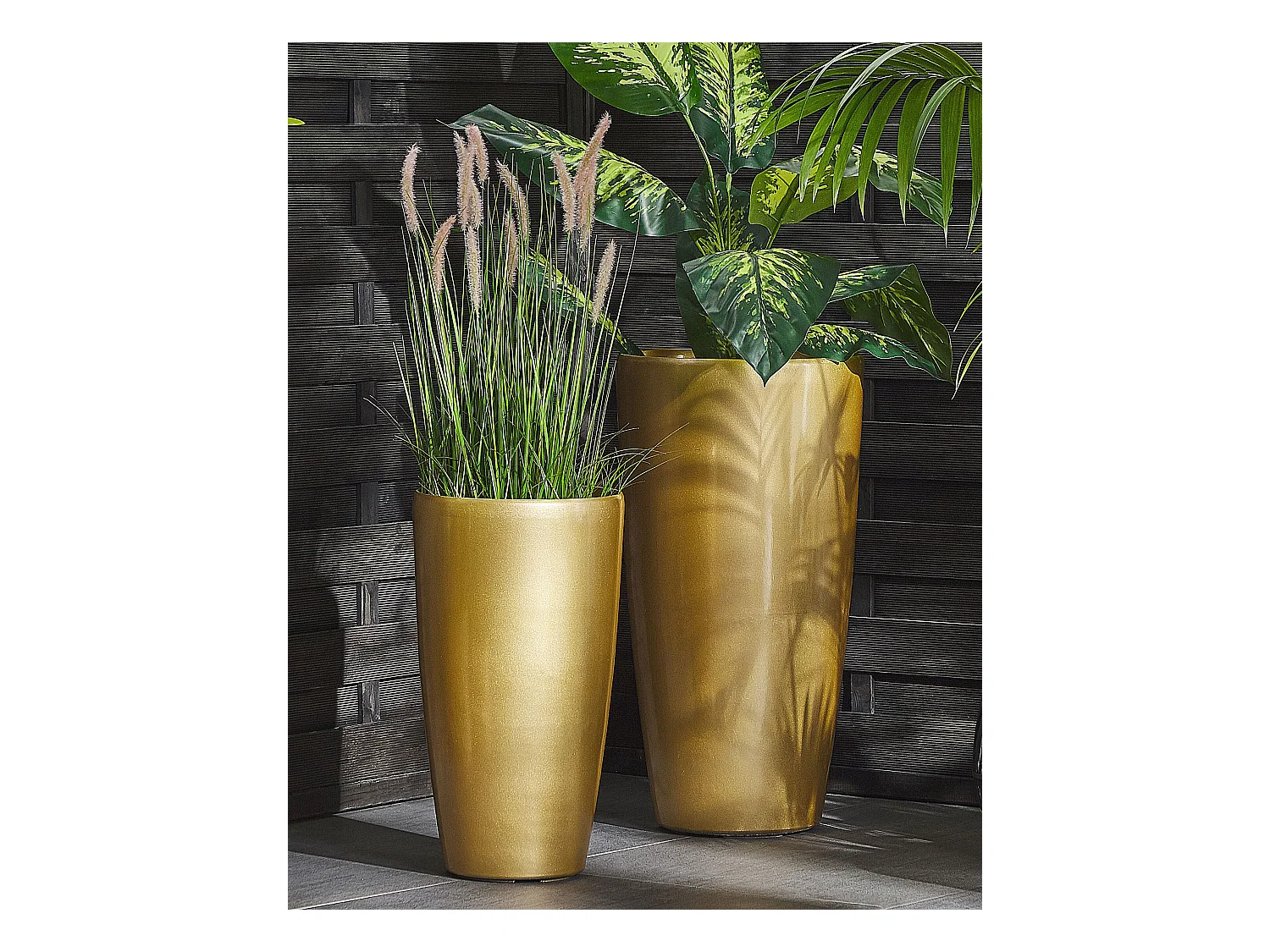 Blumentopf aus Steingemisch gold 40x40x75 cm rund moderner Look Tseria