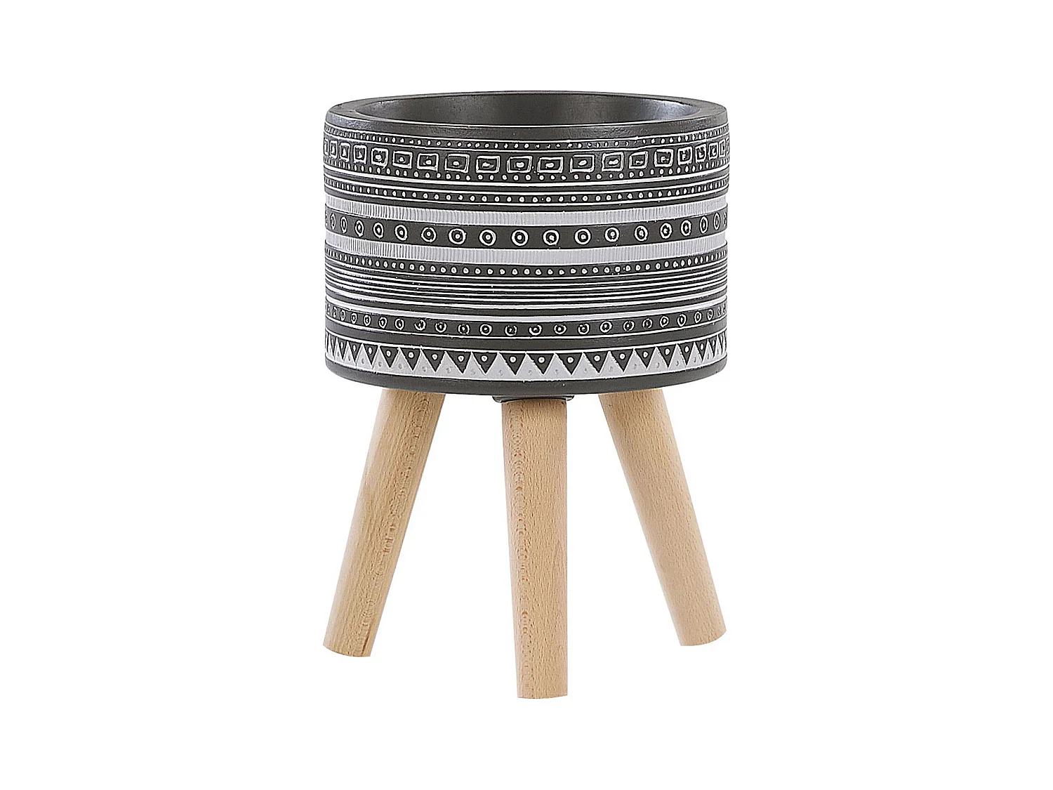 Runder Blumenbehälter in Grau aus Magnesium mit 3 Holzbeinen ⌀ 21 cm Arginia