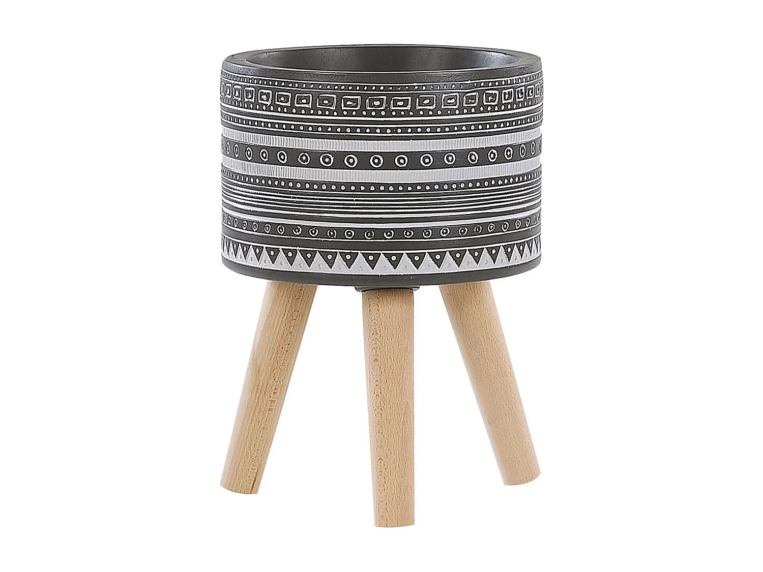 Runder Blumenbehälter in Grau aus Magnesium mit 3 Holzbeinen ⌀ 21 cm Arginia