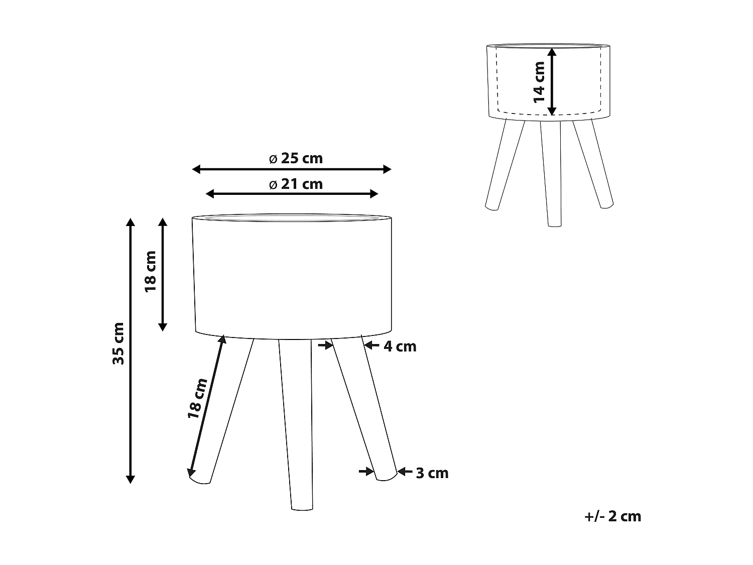 Runder Blumenbehälter in Grau aus Magnesium mit 3 Holzbeinen ⌀ 21 cm Arginia
