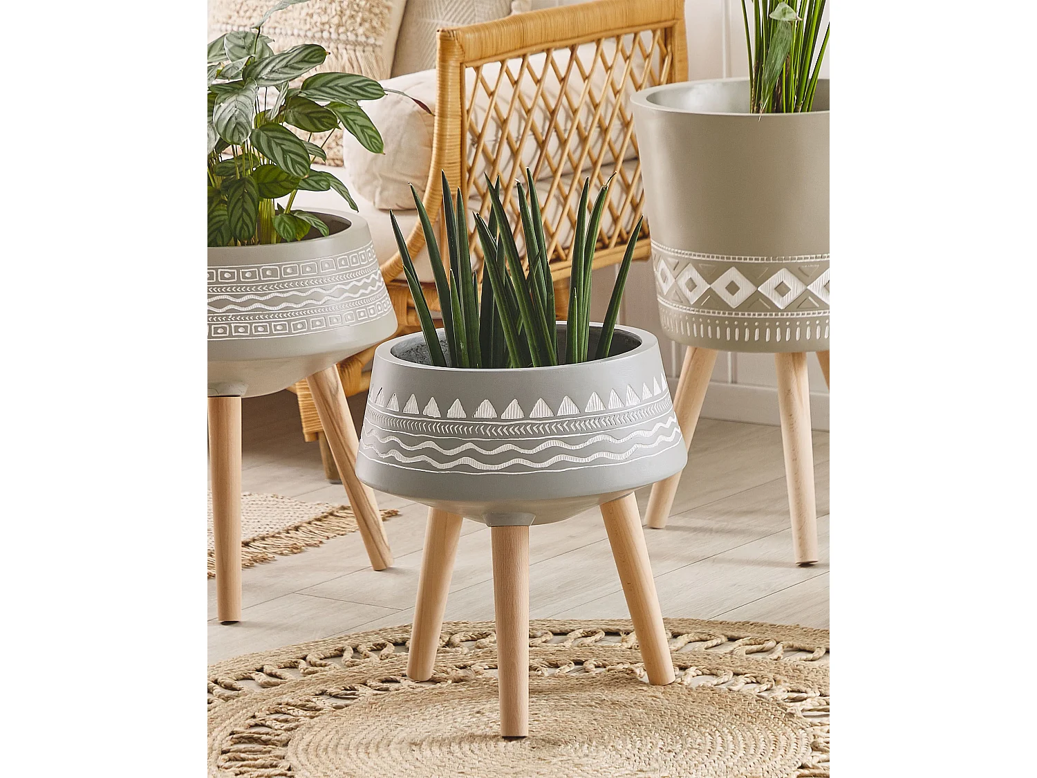 Cache-pot sur pied WERIA Céramique 42 cm Gris clair