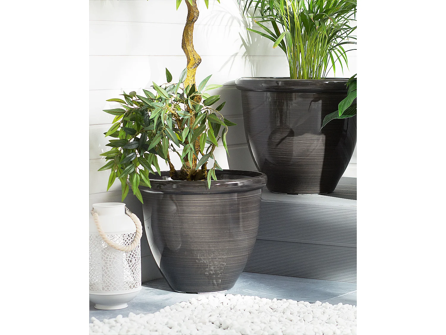 Bloempot TESALIA Steen 44 cm Bruin