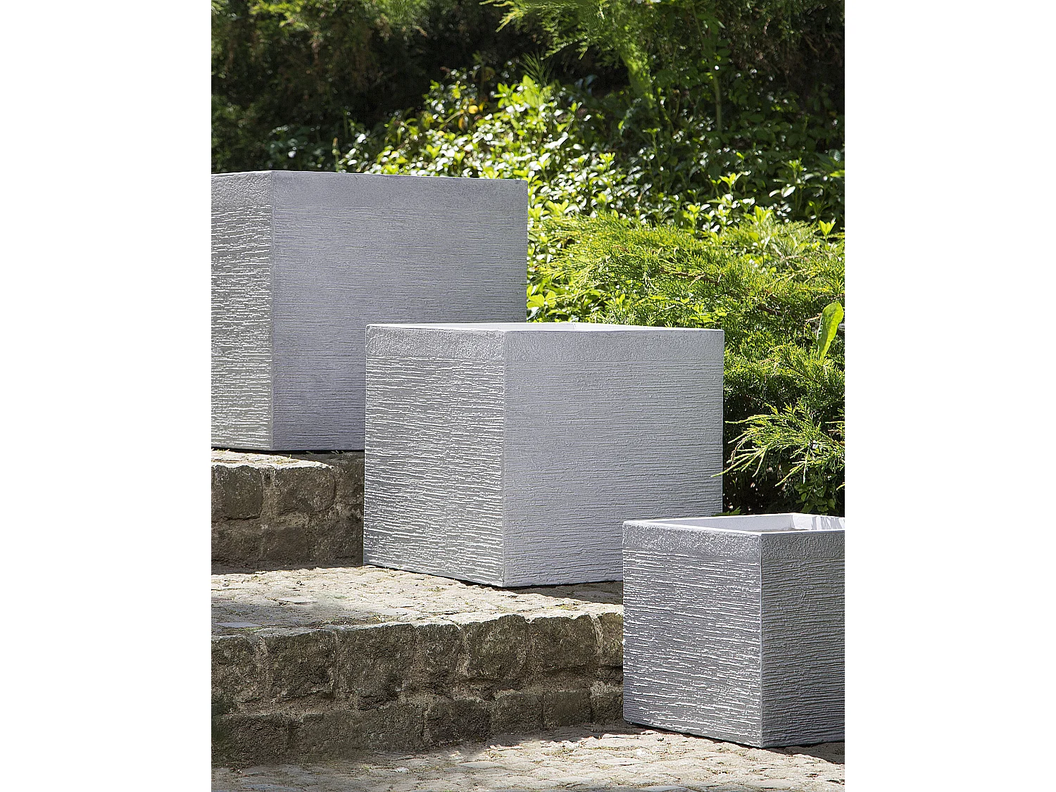 Praktischer Blumentopf 40 x 40 x 38 cm Steingemisch weiß Paros