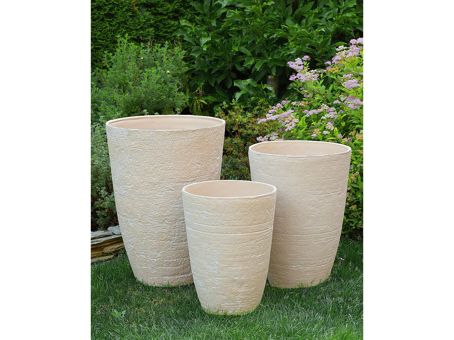 Moderner Blumentopf beige 51x51x71 cm Steingemisch Camia