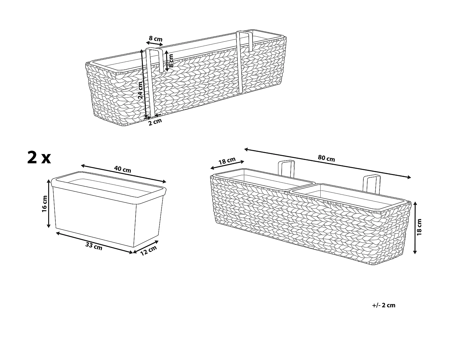 Rechteckiger Balkonkasten Braun 80x20x18 cm Landhausstil Kawala