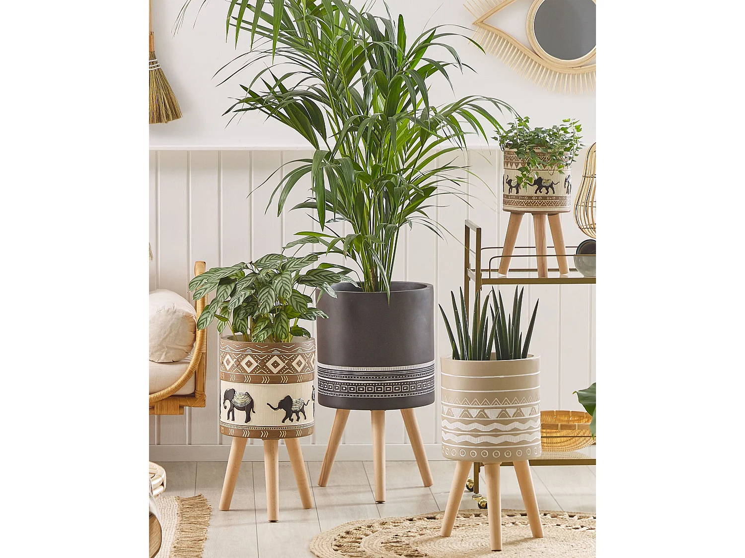 Cache-pot sur pied EVRETI Céramique 39 cm Gris foncé