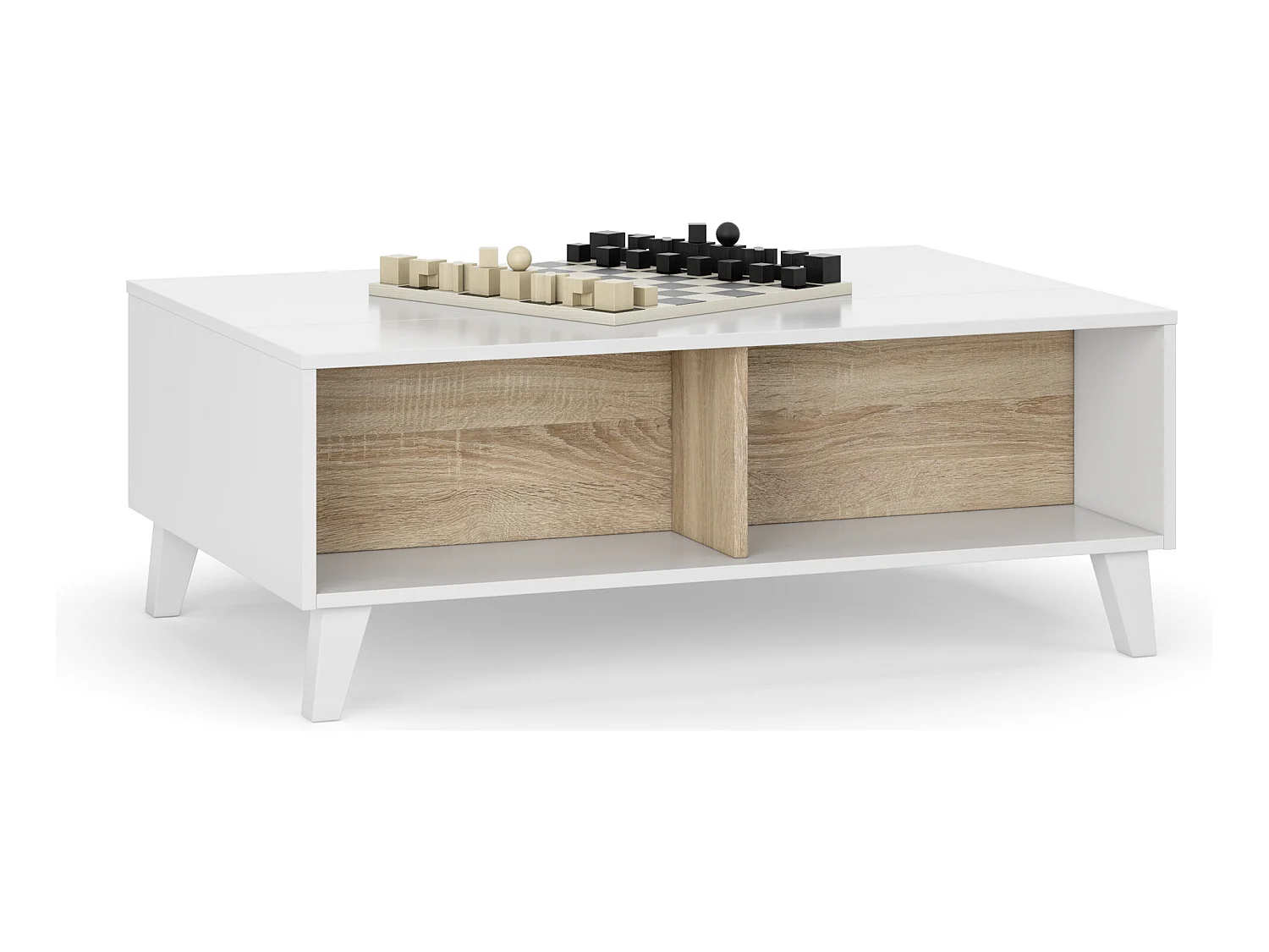 Table Basse Relevable Kira Couleur Chêne/Blanc, 100 cm Largeur