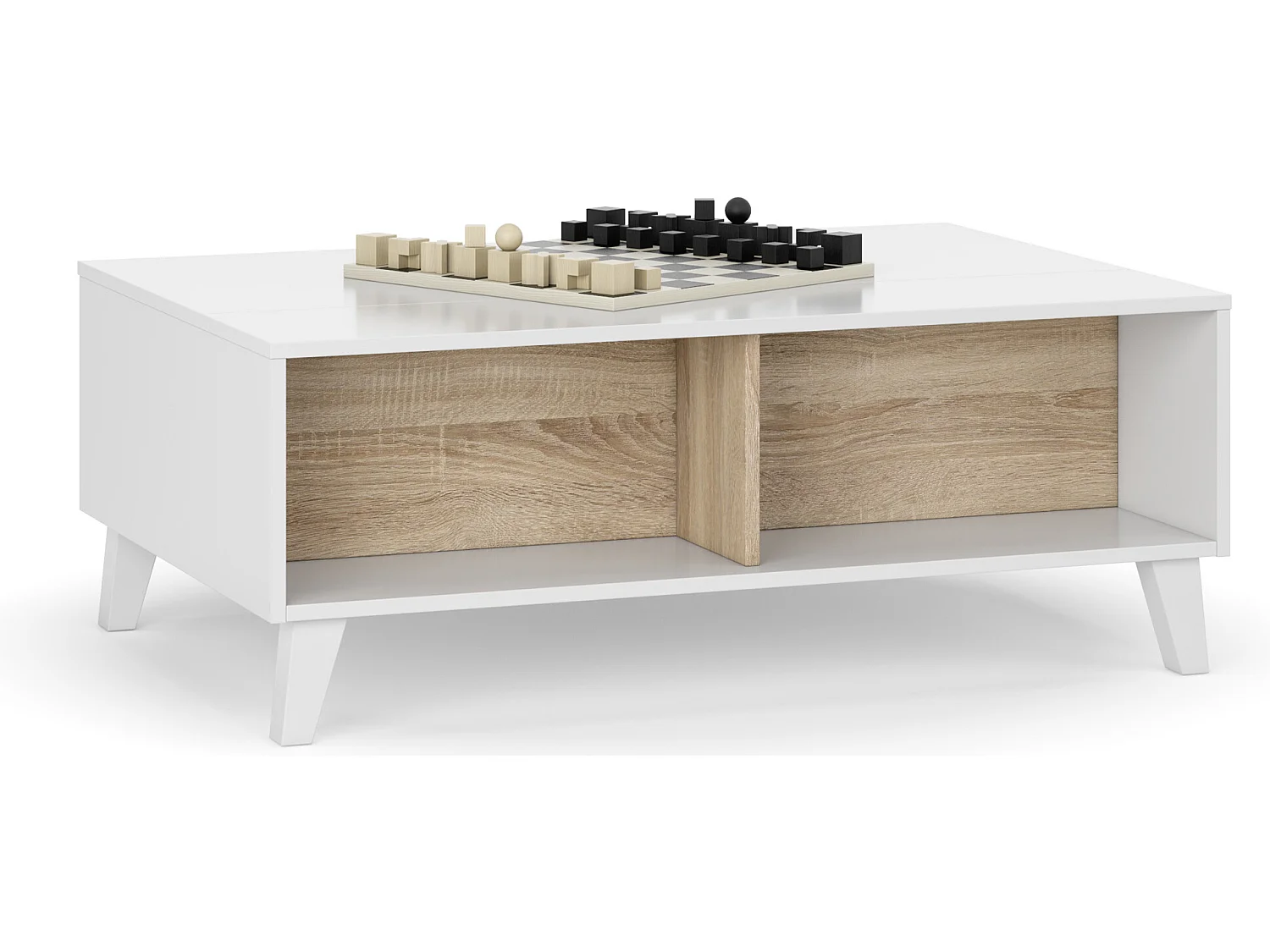 Table Basse Relevable Kira Couleur Chêne/Blanc, 100 cm Largeur