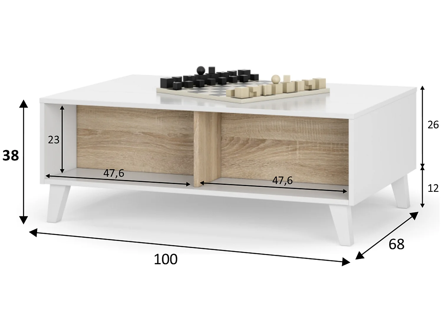 Table Basse Relevable Kira Couleur Chêne/Blanc, 100 cm Largeur