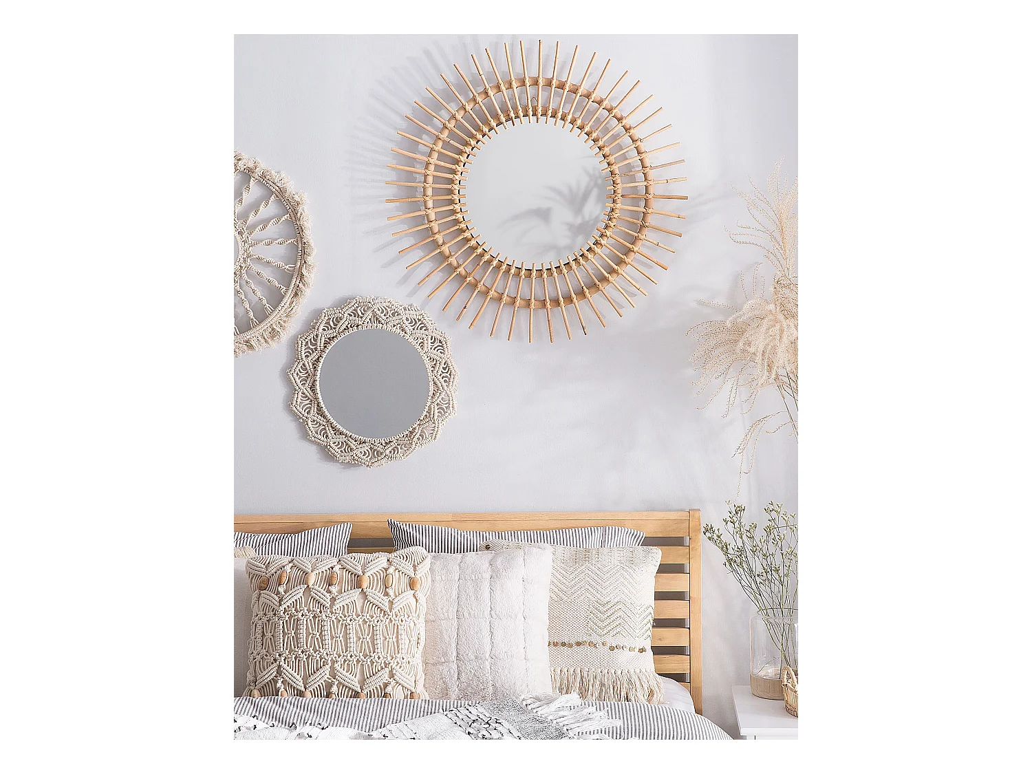 Lustro ścienne STENEN 76 cm 76 cm Rattan Beżowy