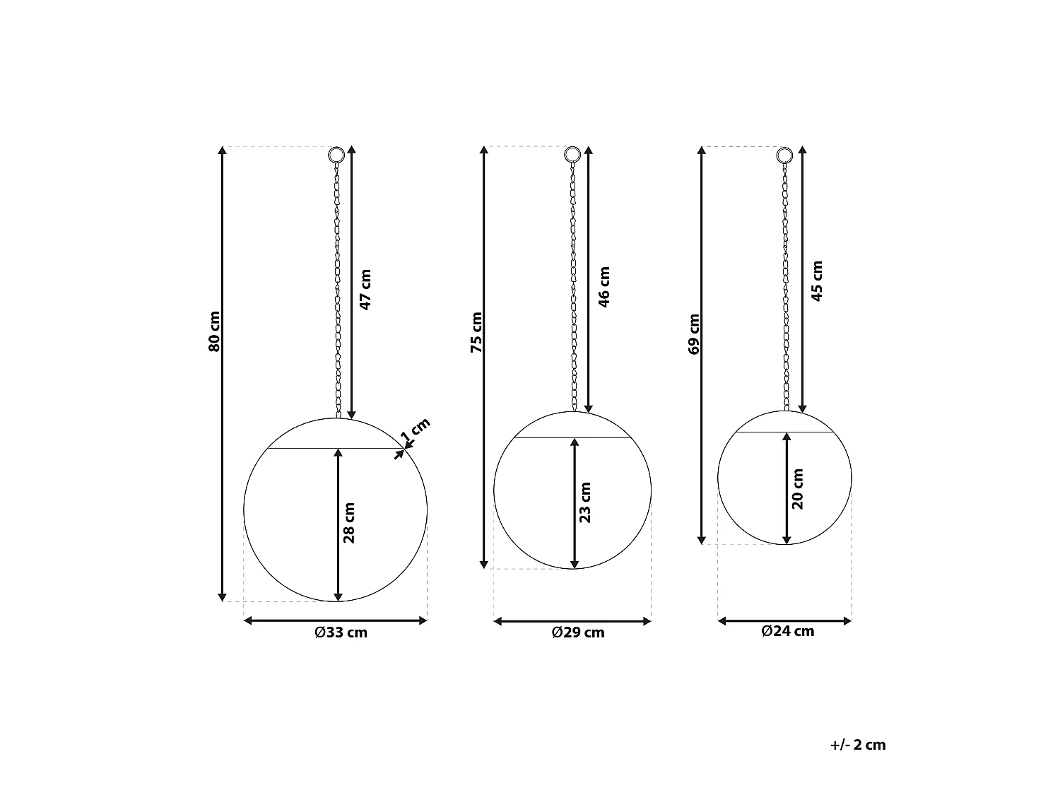 Wandspiegel ODOS 33/29/24 cm 80/75/69 cm Metaal Zwart