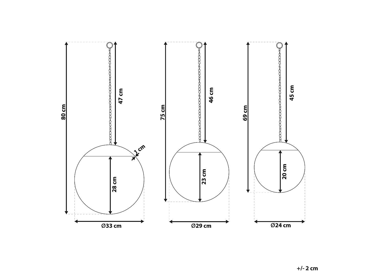 Miroir ODOS 33/29/24 cm 80/75/69 cm Métal Noir