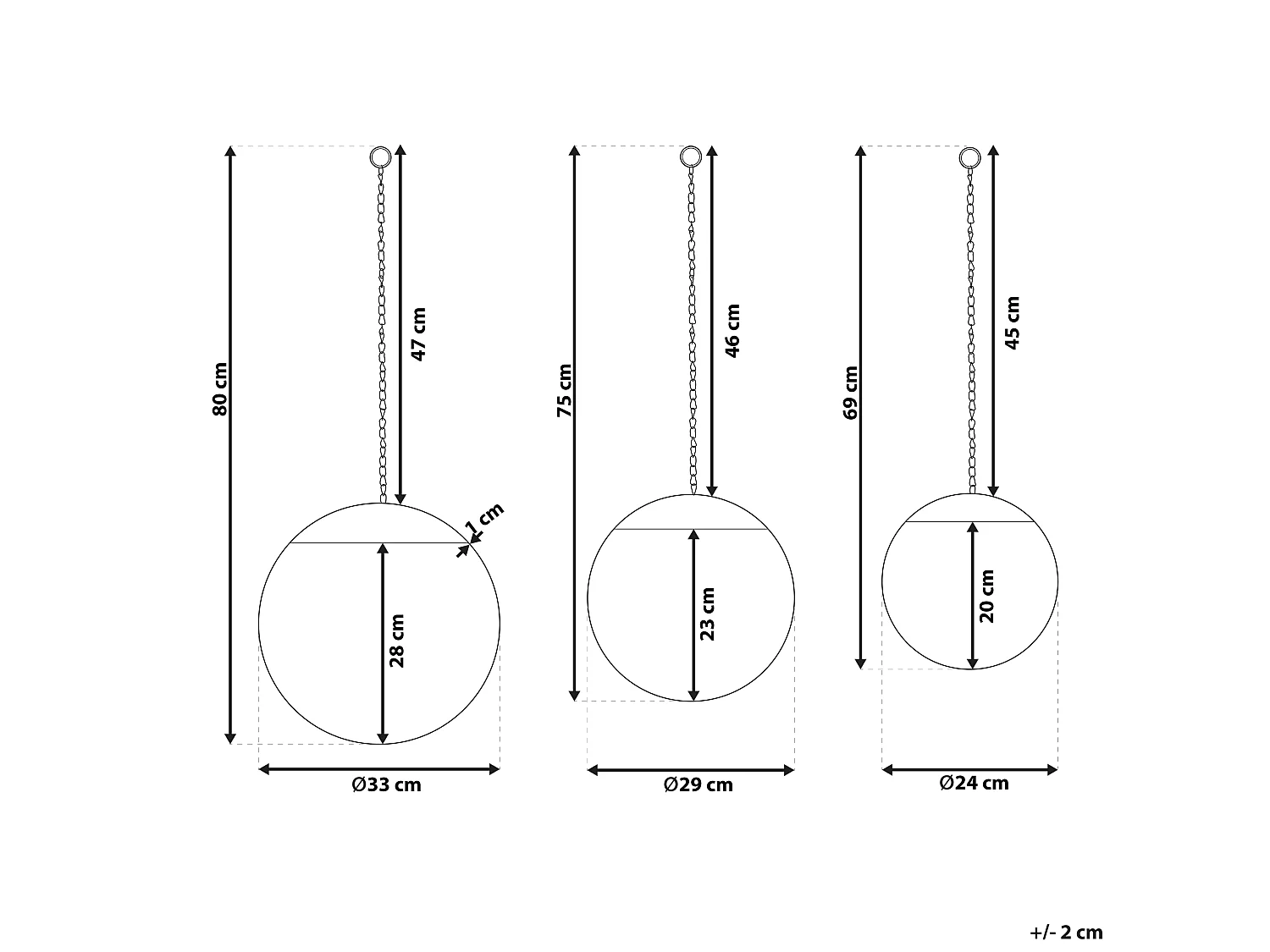 Specchio ODOS 33/29/24 cm 80/75/69 cm Metallo Nero