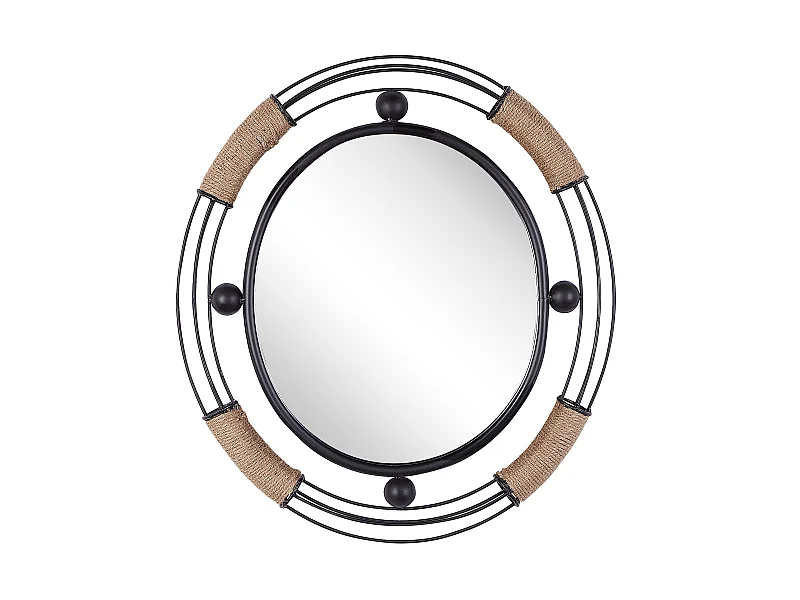 Moderner Wanspiegel oval hellbraun / schwarz Jute 50 x 55 cm Moulins