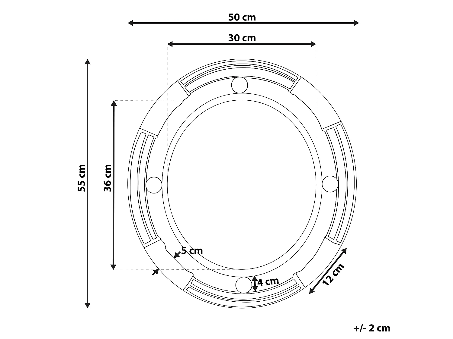 Miroir MOULINS 50 cm 55 cm Métal Noir
