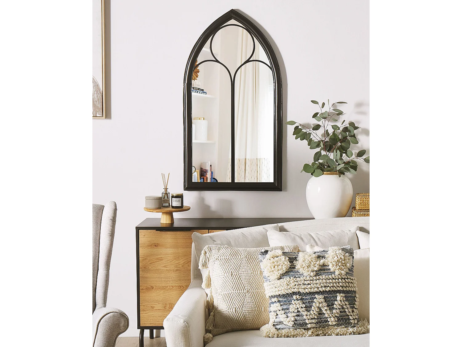 Romantischer Wandspiegel in Schwarz Fensteroptik 62 x 113 cm Trelly