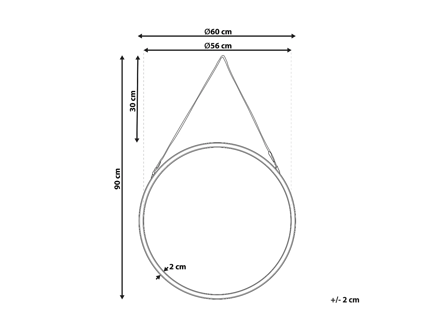 Stilvoller Spiegel rund Eisen / Aufhängeband 460 cm Antik-Optik gold Autun