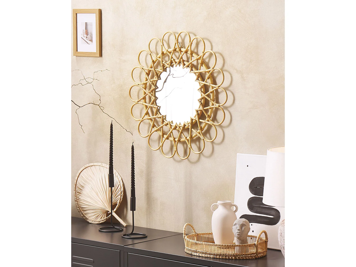 Wandspiegel BABAI 60 cm 60 cm Rattan Naturfarben