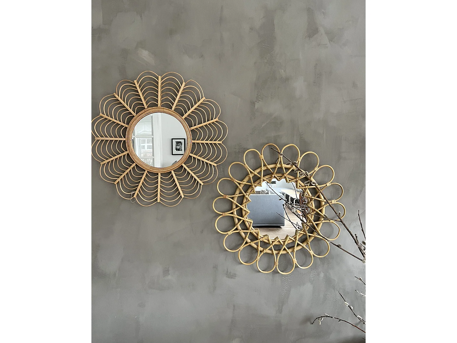 Wandspiegel BABAI 60 cm 60 cm Rotan Natuurlijk