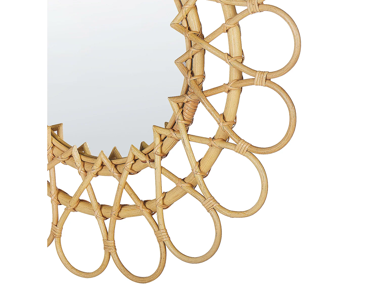 Origineller Wandspiegel natürlich aus Rattan in Sonnenform rund 60 cm Babai