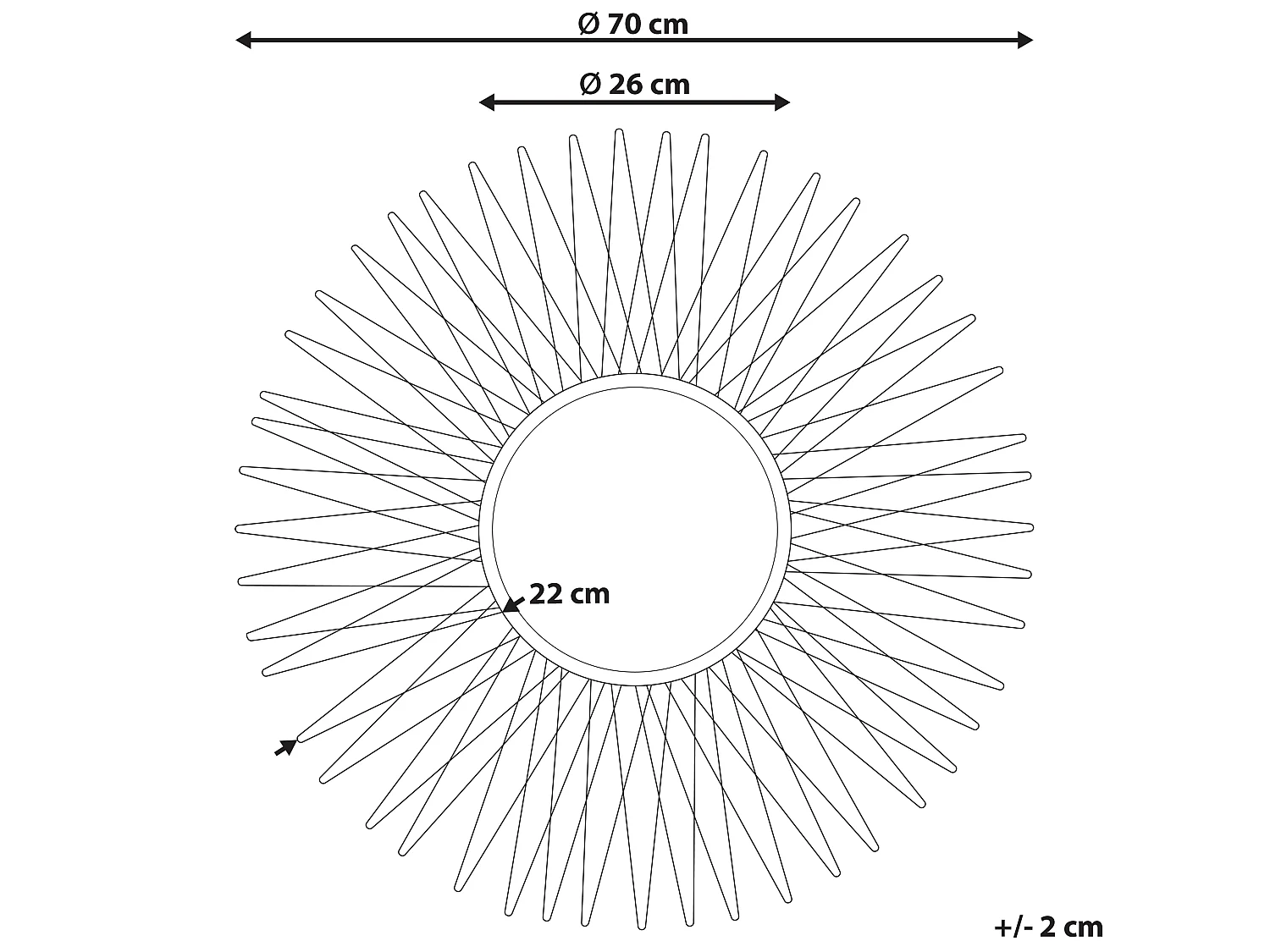 Wandspiegel rund gold dia. 70 cm Sonnenform glamour Saumur
