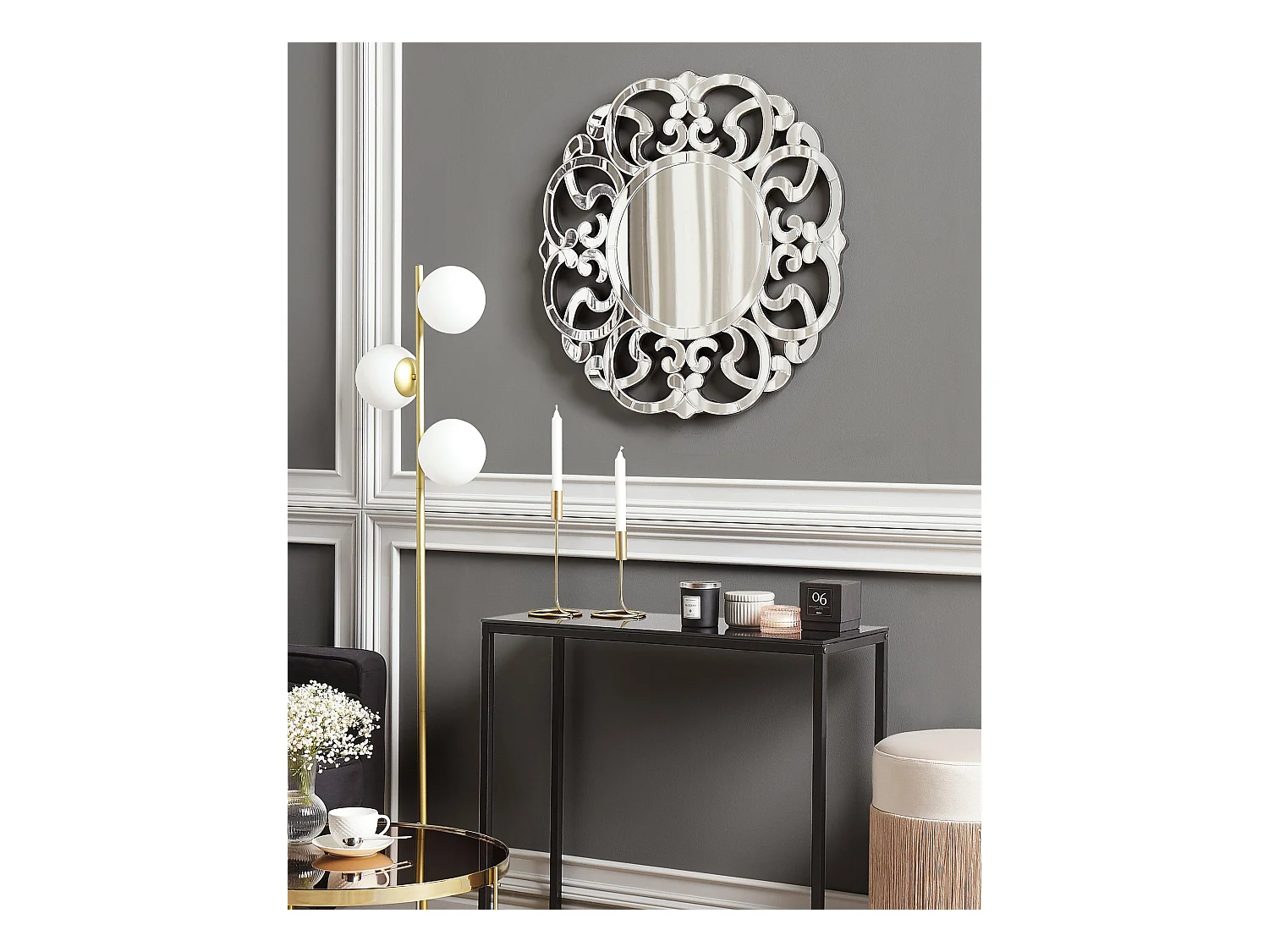 Wandspiegel im Glamour Stil rund dia. 70 cm silber Mornaix