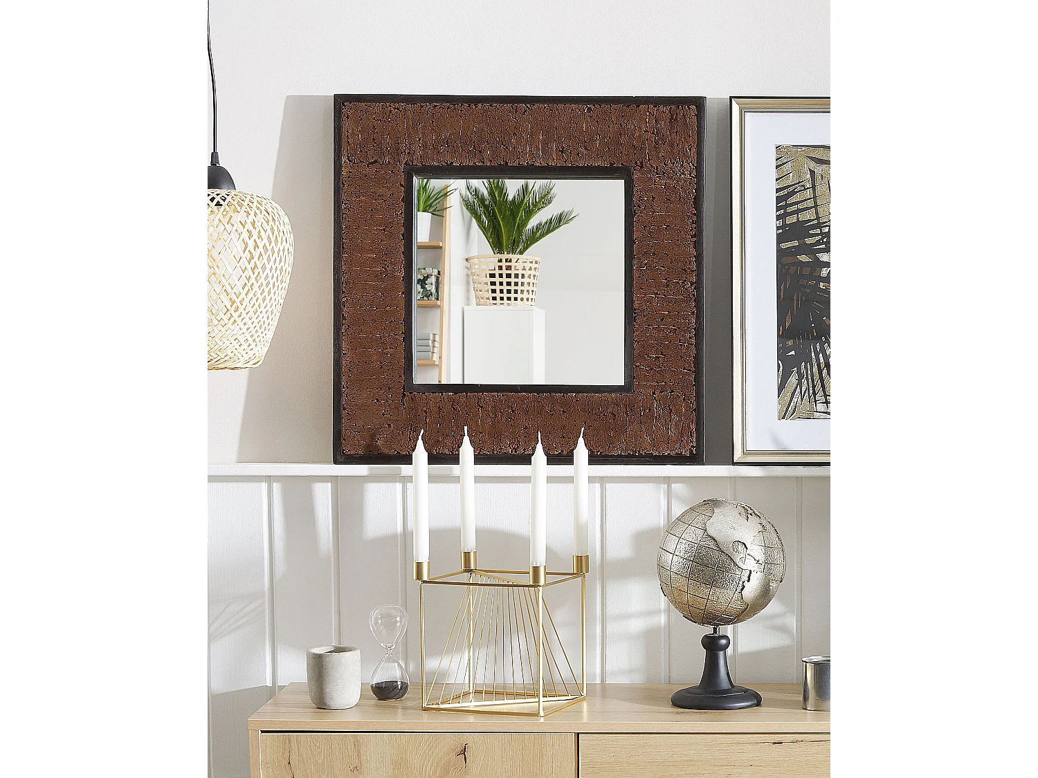 Moderner Wandspiegel Teakholz dunkler Holzfarbton quadratisch 60x60 cm Boise