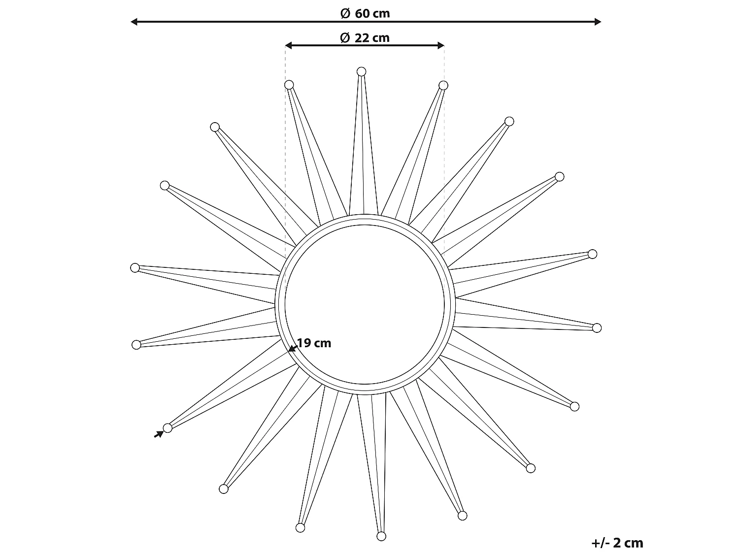 Miroir PERELLI 60 cm 60 cm Métal Doré