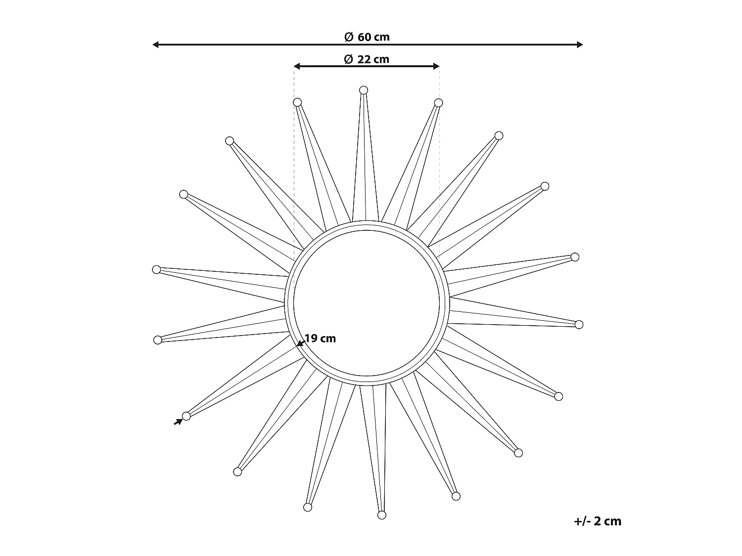 Spiegel Sonnenstrahlen rund gold dia. 60 Perelli
