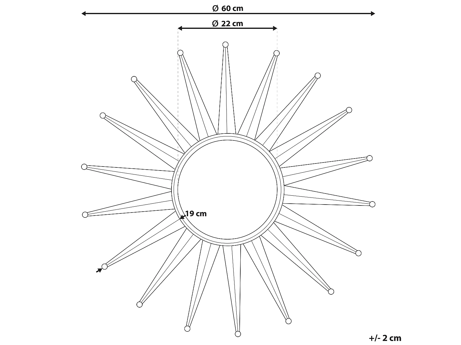 Espejo PERELLI 60 cm 60 cm Metal Dorado