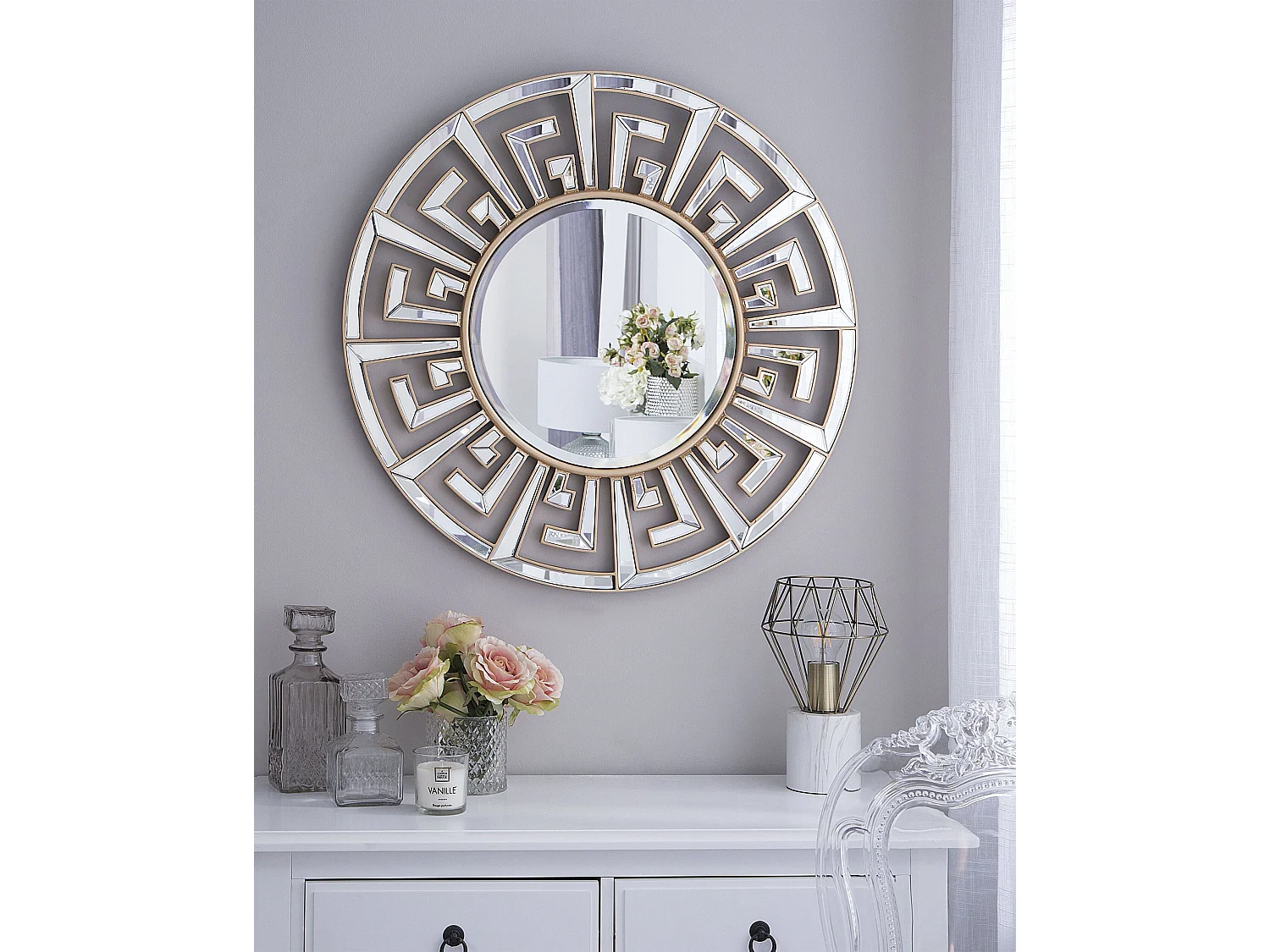 Wandspiegel im Glamour Stil rund dia. 70 cm gold Flers