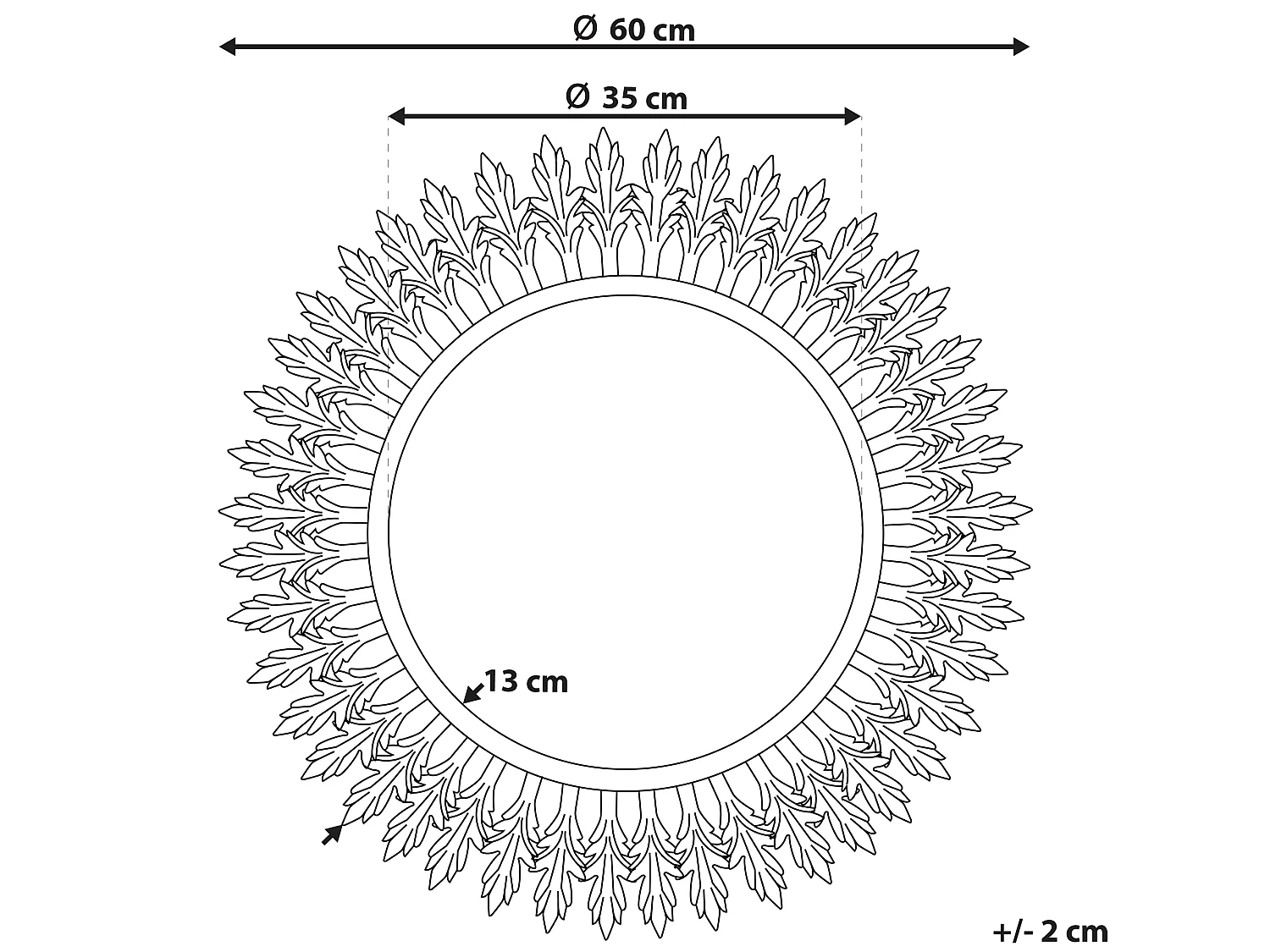 Stilvoller Spiegel rund Metall 60 x 60 cm Sonnenoptik gold Vorey