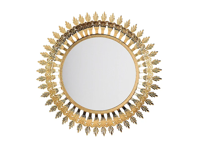 Stilvoller Spiegel rund Metall 60 x 60 cm Sonnenoptik gold Vorey