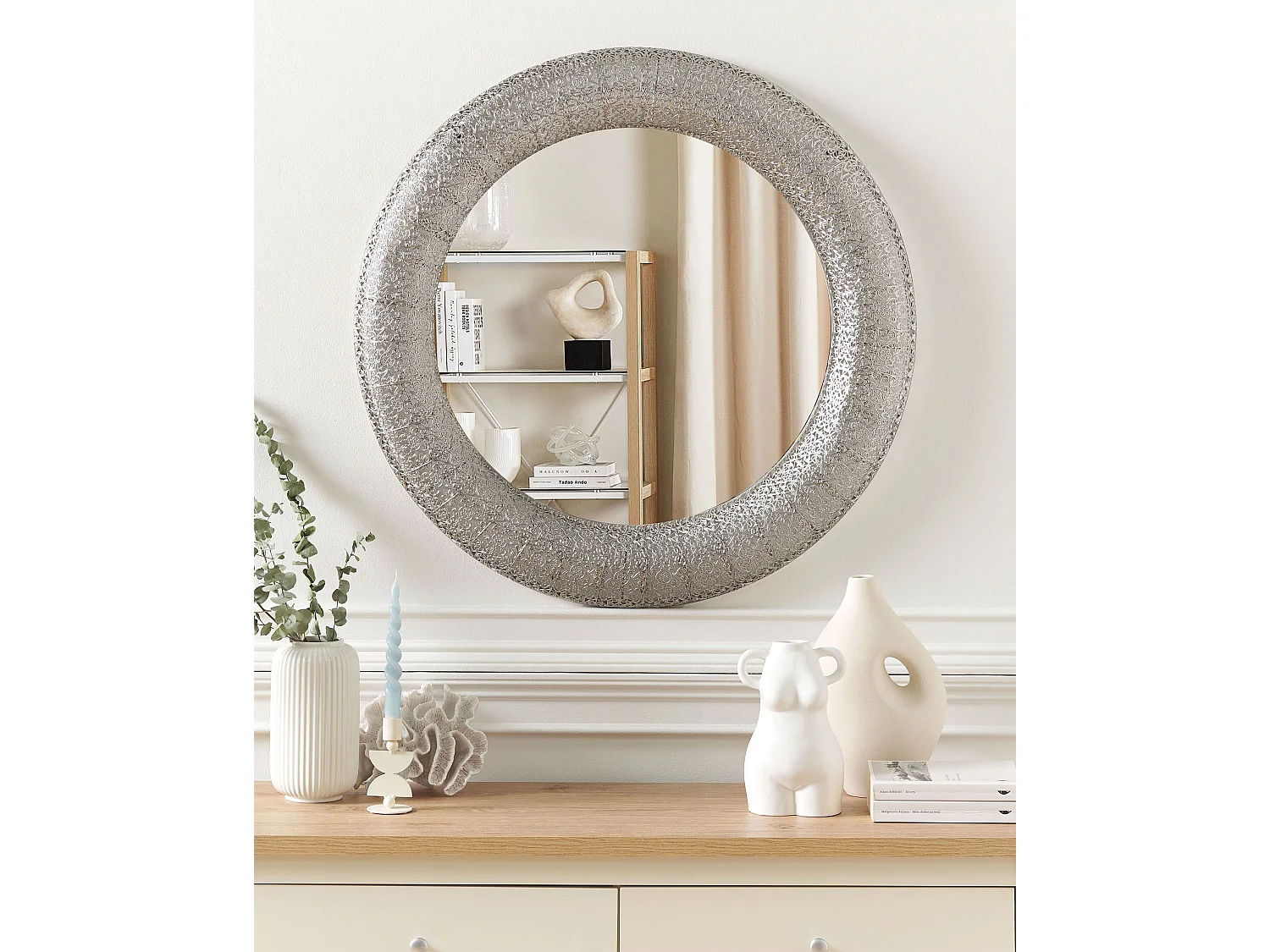 Stilvoller Spiegel rund Metall 80 x 80 cm silbern Channay