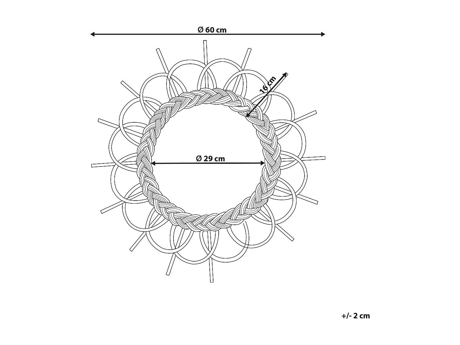 Wandspiegel schwarz aus Rattan in Sonnenform mit Zopfmuster rund 60 cm Telakia
