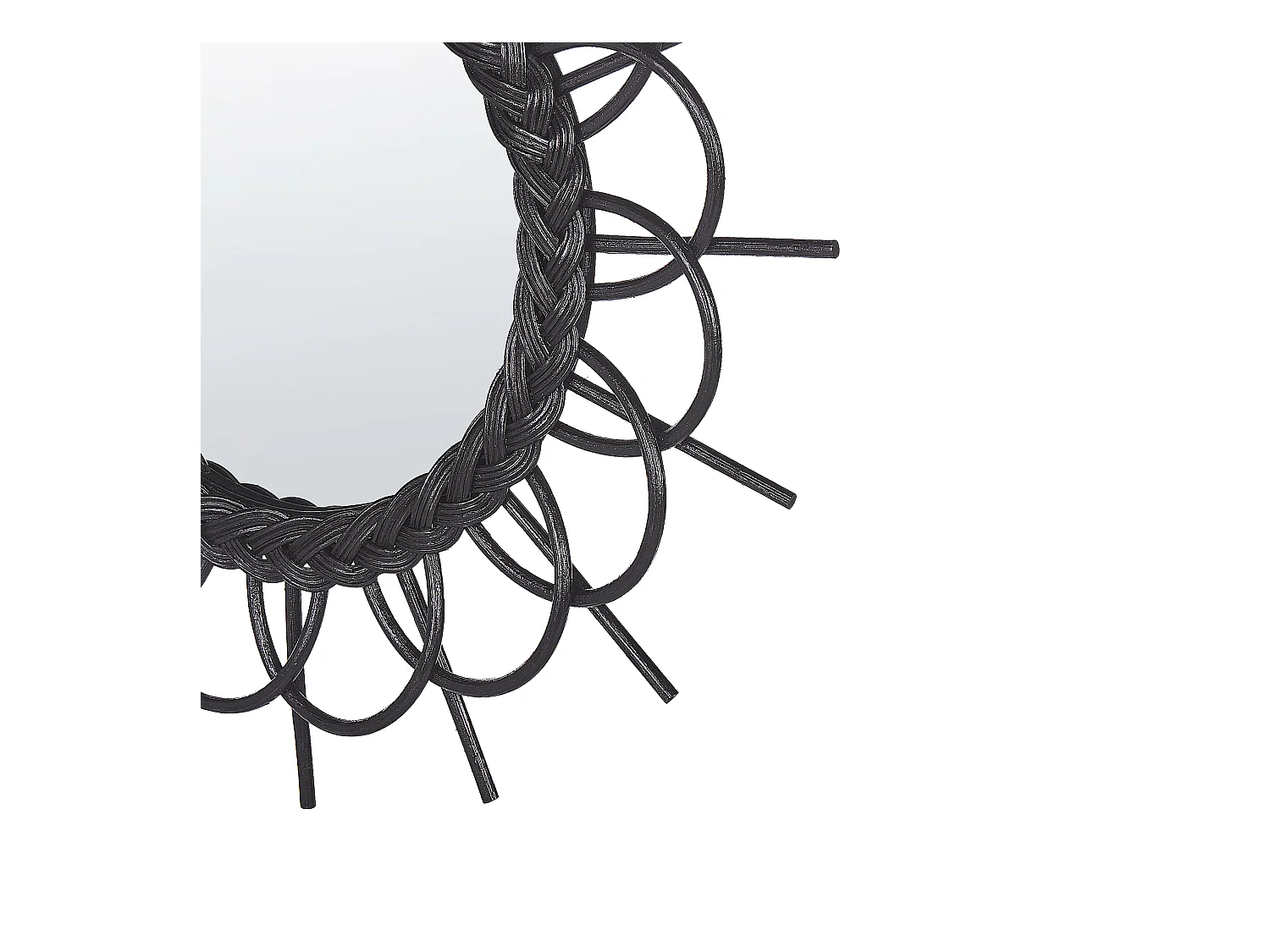 Wandspiegel schwarz aus Rattan in Sonnenform mit Zopfmuster rund 60 cm Telakia