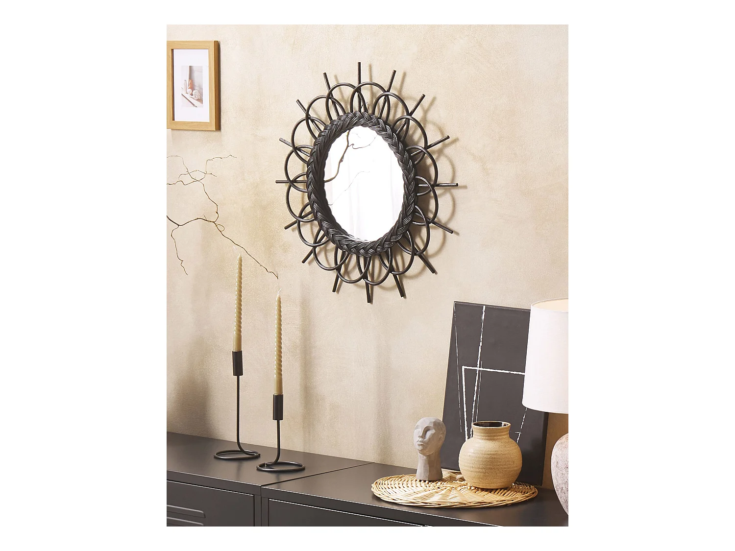 Wandspiegel TELAKIA 60 cm 60 cm Rotan Zwart