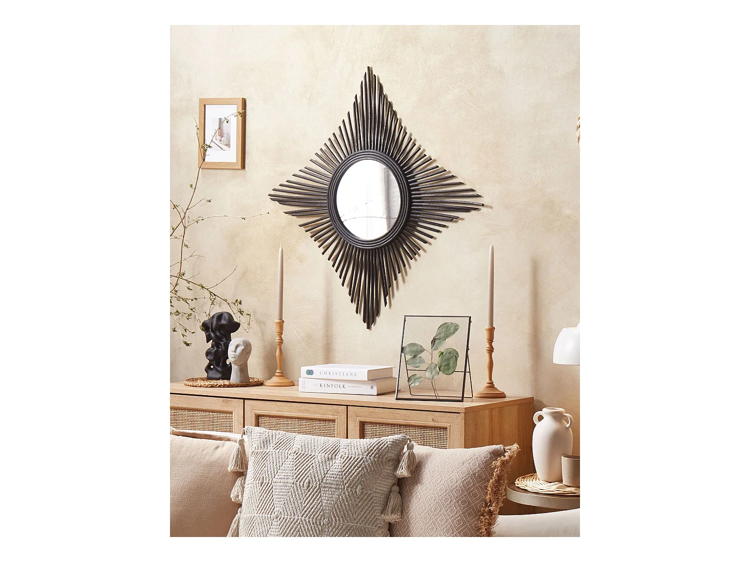 Wandspiegel MAJENE 60 cm 60 cm Rotan Zwart