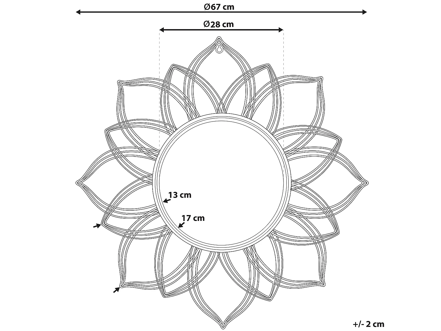 Miroir MILLY 67 cm 67 cm Métal Doré