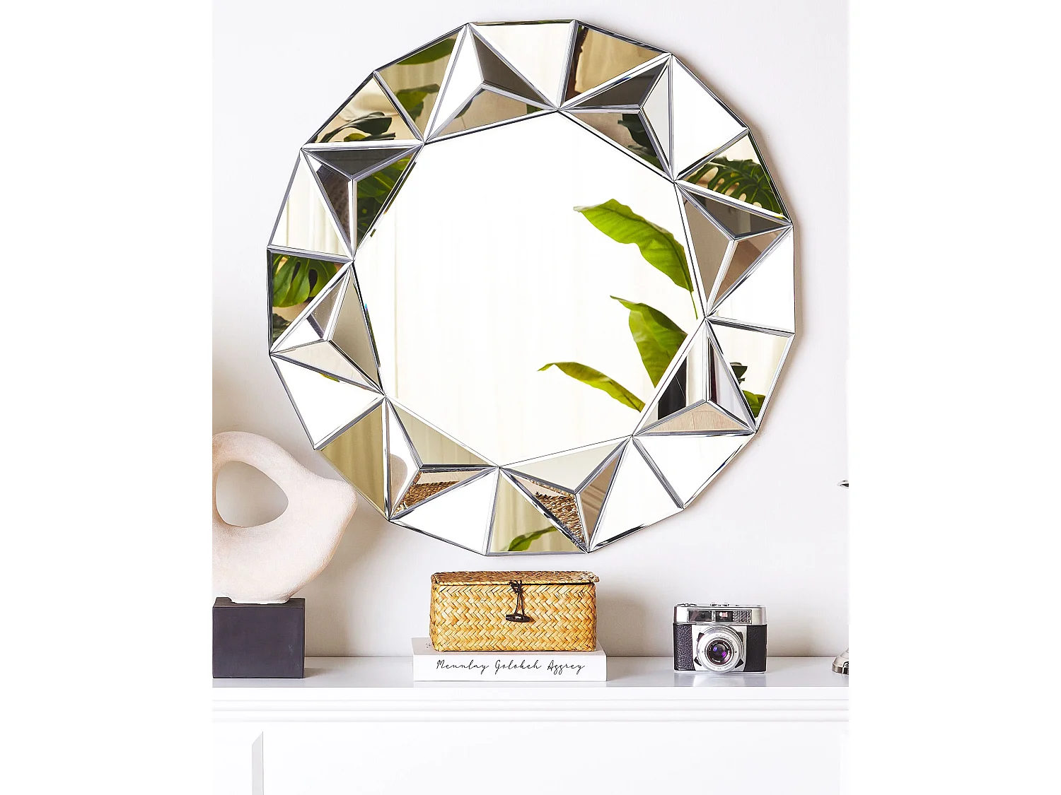 Wandspiegel im Glamour Stil rund dia. 70 cm silber Habay