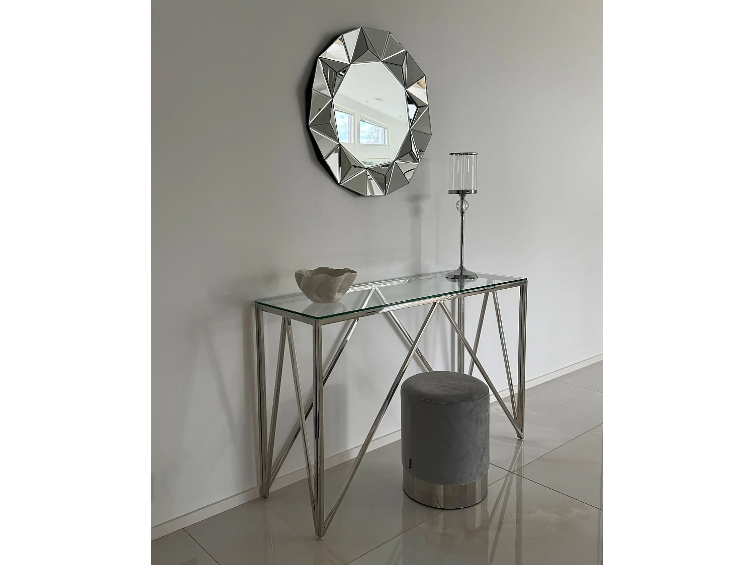 Lustro ścienne HABAY 70 cm 70 cm Srebrny