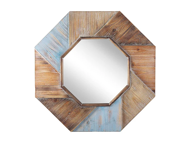 Achteckiger Wandspiegel mit Holzahmen Braun und Blau Vintage 77 x 77 cm Mirio