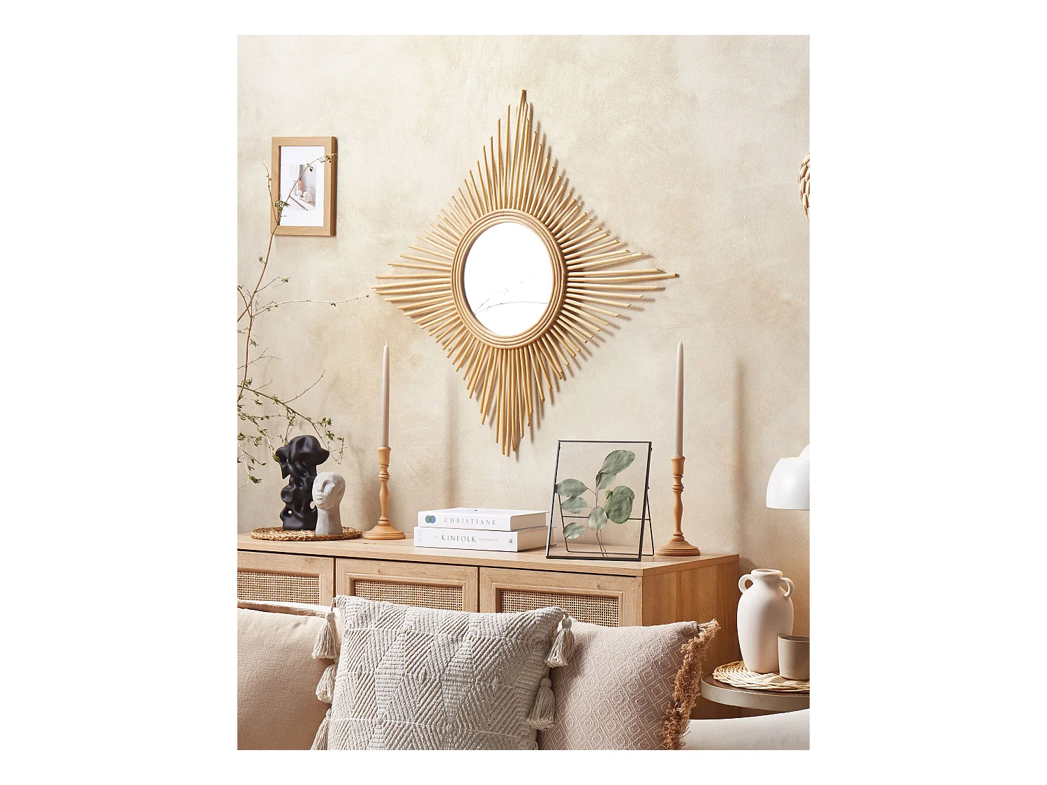 Wandspiegel MAJENE 60 cm 60 cm Rotan Natuurlijk