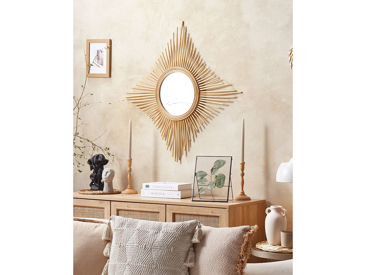 Wall Mirror MAJENE 60 cm 60 cm Rattan Natural